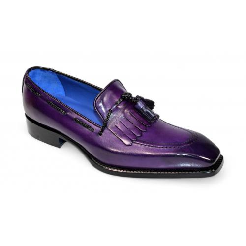 Emilio Franco "Tommaso" Purple Genuine Italian Calf Leather Tassel Loafers.